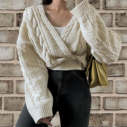Women’s Cardigan – Relaxed Fit – Cropped Length – Cable Knit – Button Front – Wool Blend