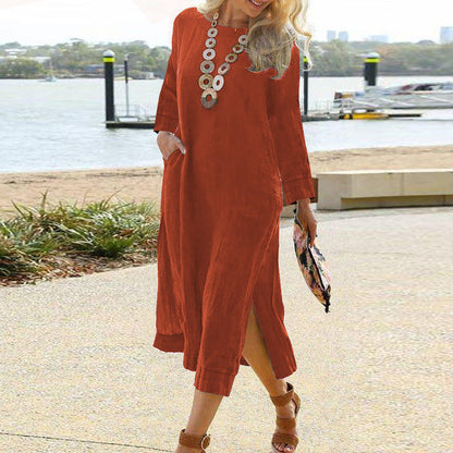 Women’s Shirt Dress – Relaxed Fit – Long Sleeve – Lightweight Woven – Midi Length