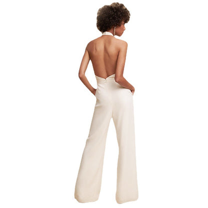 Women's Jumpsuit - Halter Neck - Backless - Wide-Leg Flowy Fit