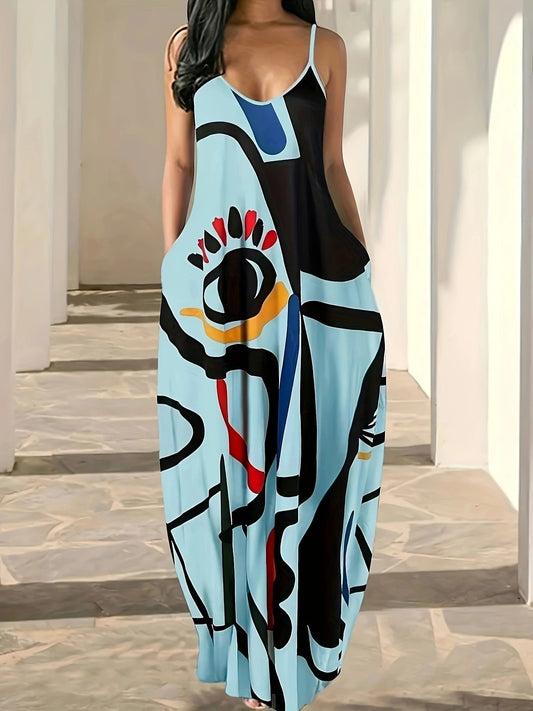 Abstract Print Cotton Blend Maxi Dress 