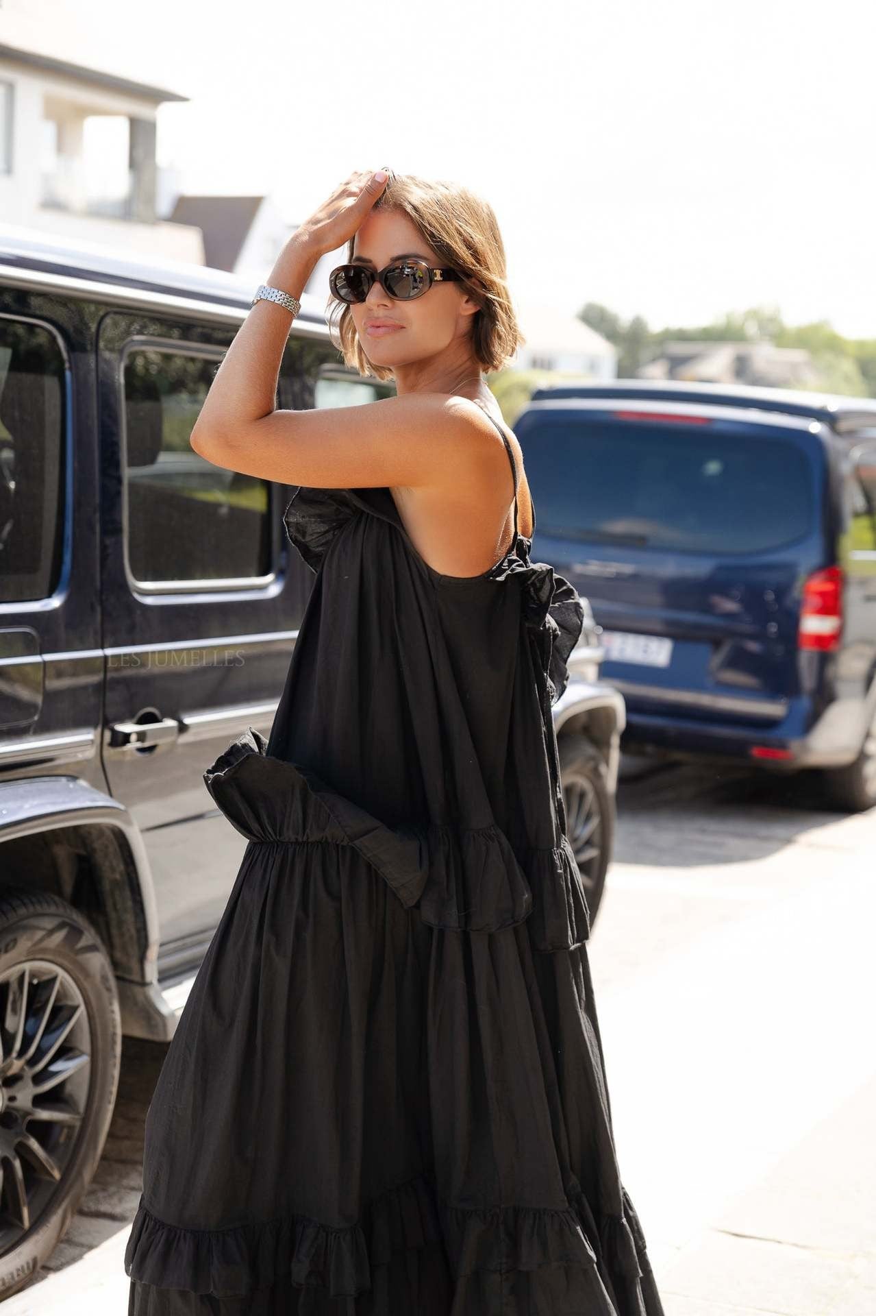 Women’s Maxi Dress – Lightweight Cotton Blend – Flowy Fit – Ruffle Neck – Tiered Skirt