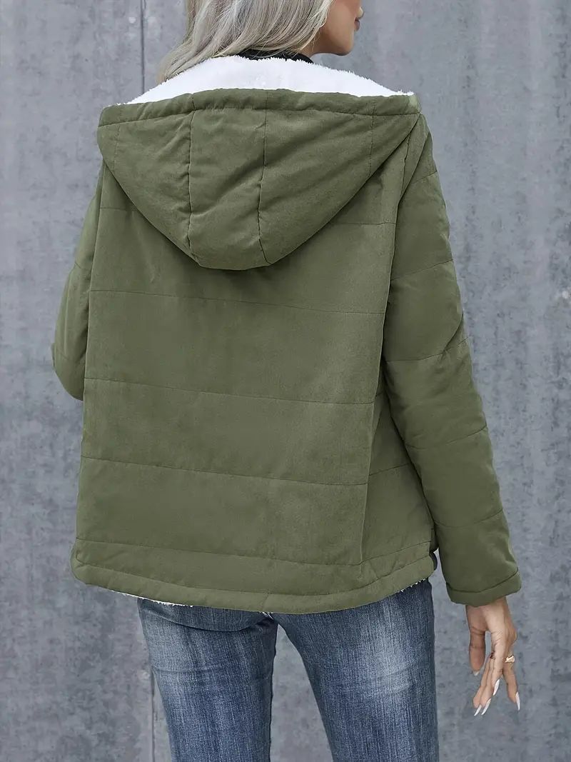 Quilted Fleece Lined Hooded Short Coat 