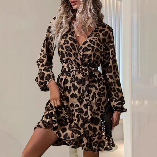 Ruffled Hem Tie Waist Wrap Dress