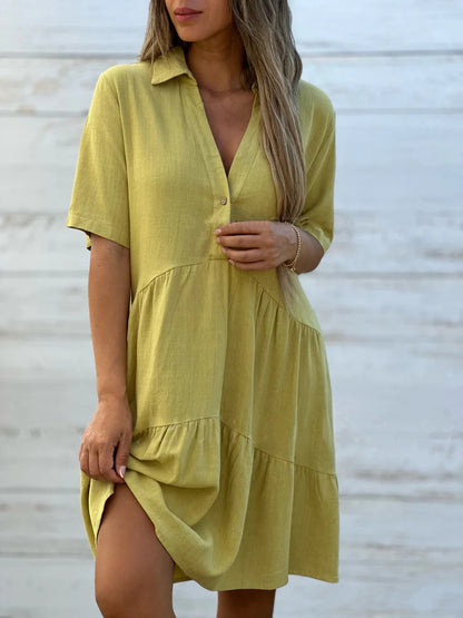 Women's Short Sleeve Dress - Buttoned Down Front - Relaxed Fit