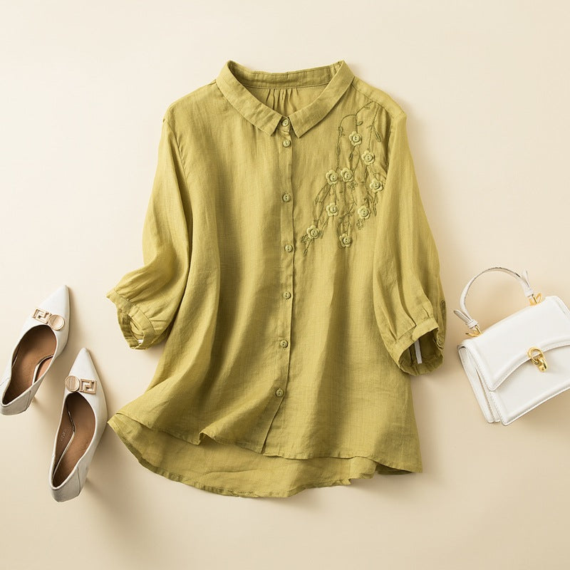 Embroidered Relaxed Fit Natural Fiber Shirt