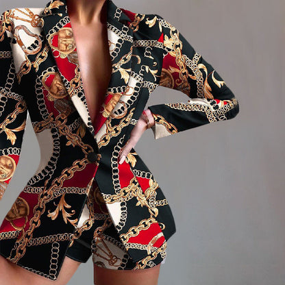 Women’s Blazer – Tailored Fit – Leopard Print – Peaked Lapels – Mid-Length Statement