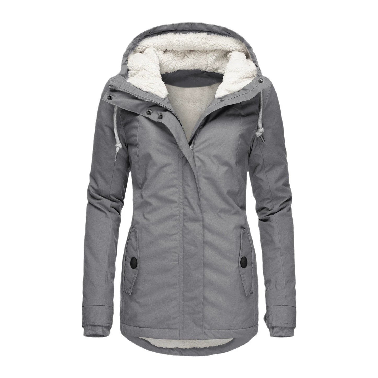 Women’s Parka Coat – Semi-Fitted – Insulated Plush Lining – Hooded – Mid-Thigh Length