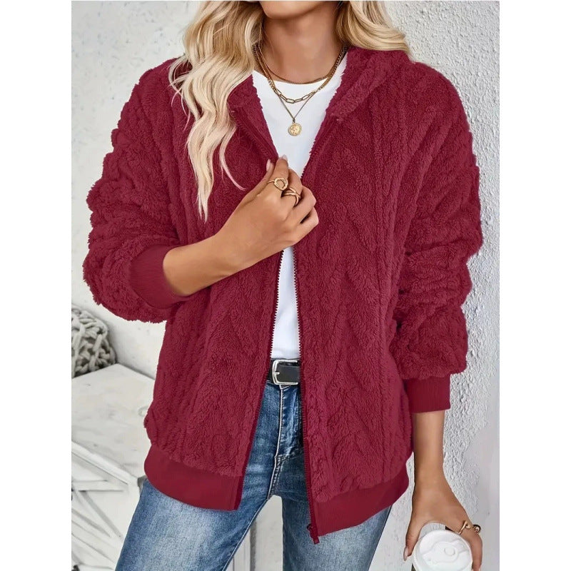 Plush Knit Oversized Hooded Jacket