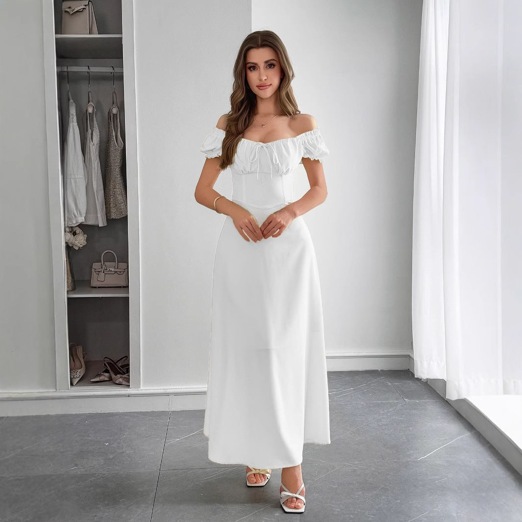 Off-Shoulder Corset Back White Maxi Dress