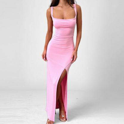 Women’s Maxi Dress – Slim Fit – Spaghetti Straps – High Slit – Open Back – Evening Wear