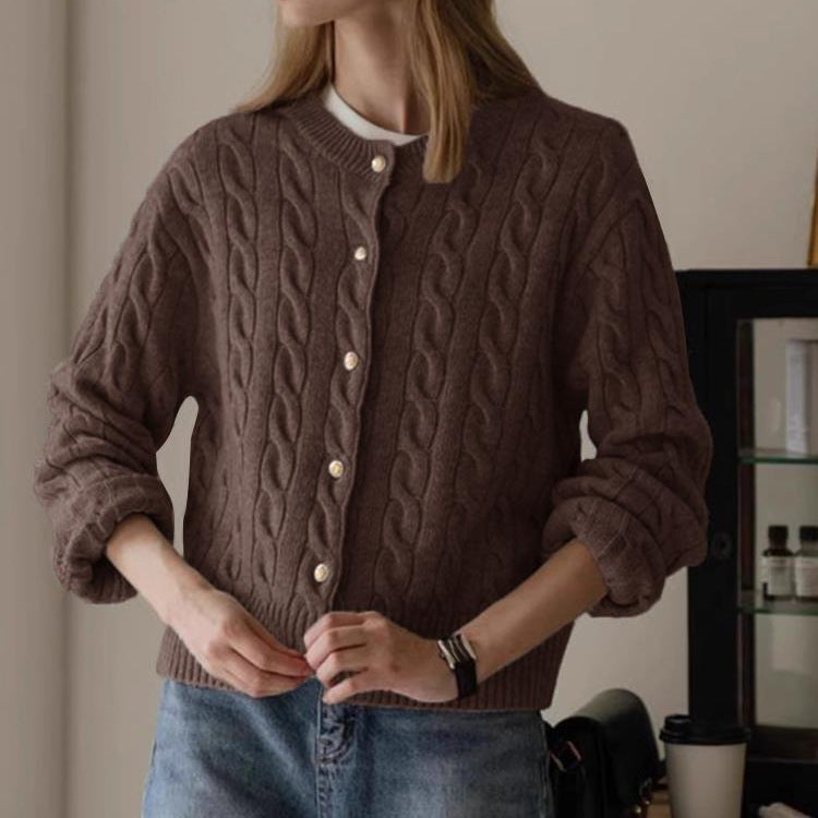 Women’s Cardigan – Wool Knit – Relaxed Fit – Cable Knit – Button Front – Hip Length