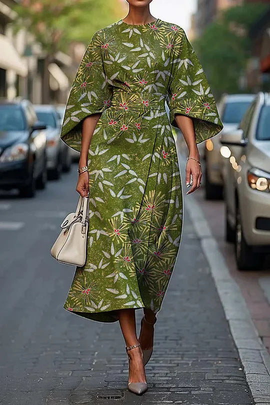 Luxury Fabric A-Line Floral Midi Dress