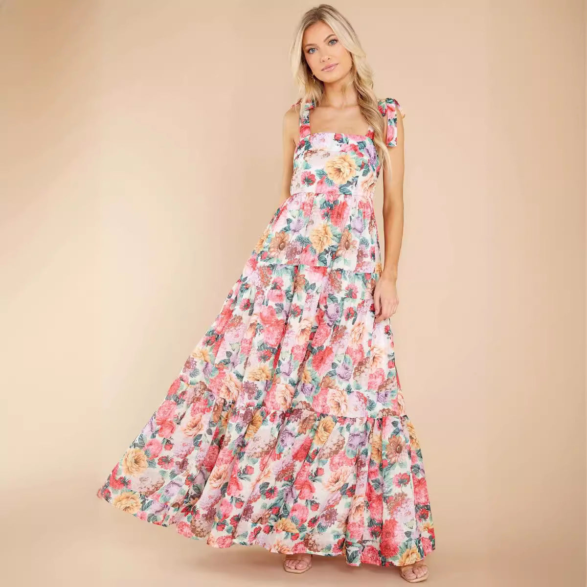 Floral Print One-Shoulder Maxi Dress