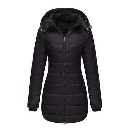 Women’s Puffer Jacket – Quilted Mid-Length Fit – Detachable Hood – Zipper Closure