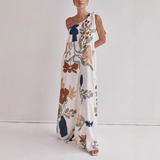 Bold Print Lightweight One-Shoulder Dress