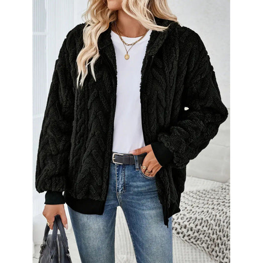 Plush Knit Oversized Hooded Jacket