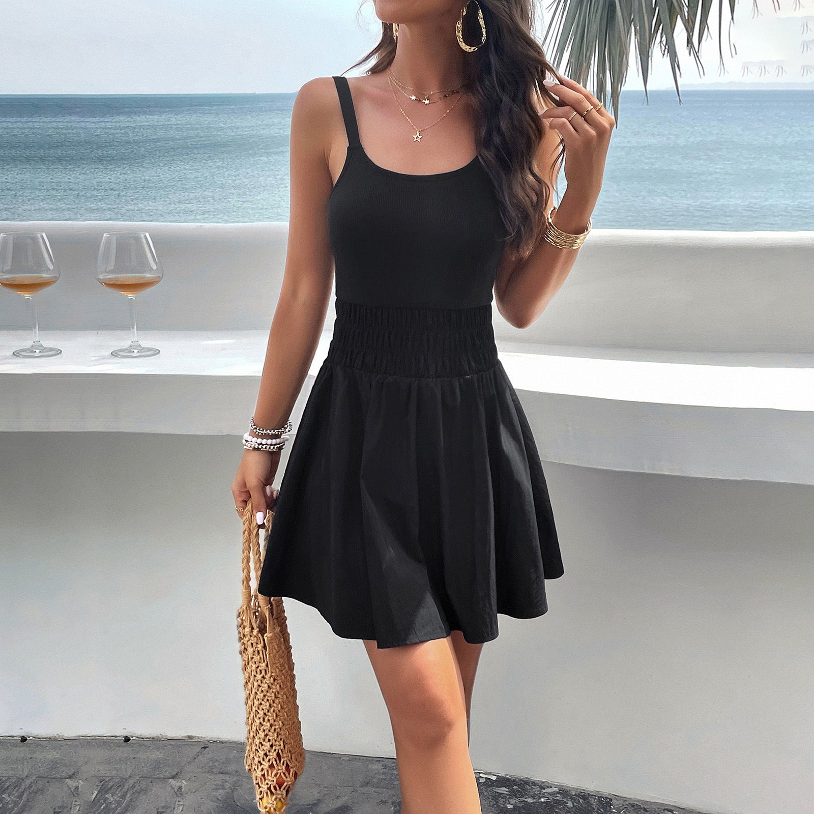 Lightweight Smocked Waist Sundress With Spaghetti Straps