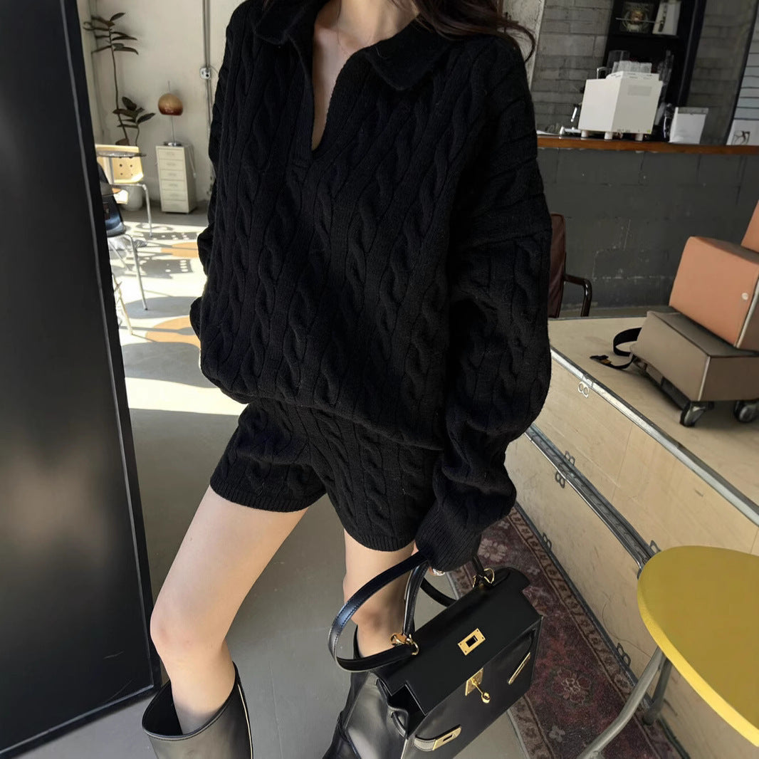 Wool Blend Cable Knit Relaxed Pullover Sweater 