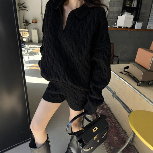 Wool Blend Cable Knit Relaxed Pullover Sweater 