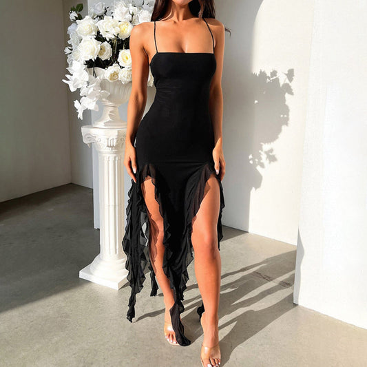 Ruffle Hem Slim Fit Midi Dress