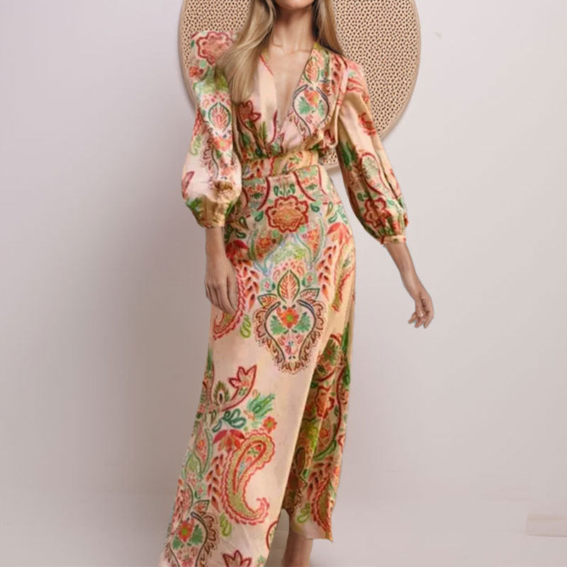 Satin Paisley Fitted A-Line Dress