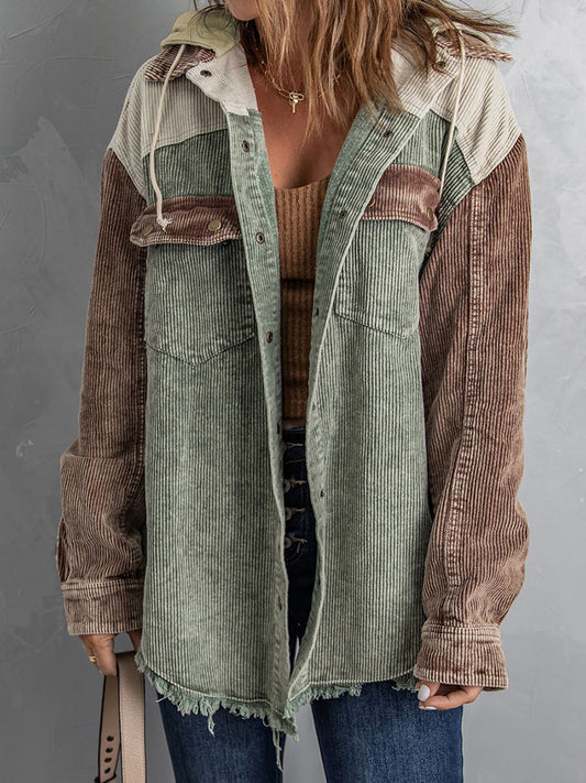 Corduroy Oversized Fit Hooded Jacket 