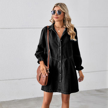 Shelo - button up flounce sleeve mini denim dress