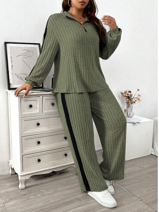 Ribbed Knit Relaxed Fit Two-Piece Set 