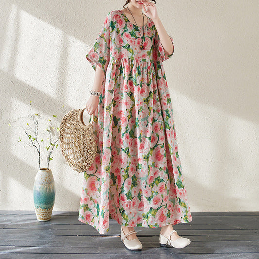 Floral Print Loose Fit Maxi Dress