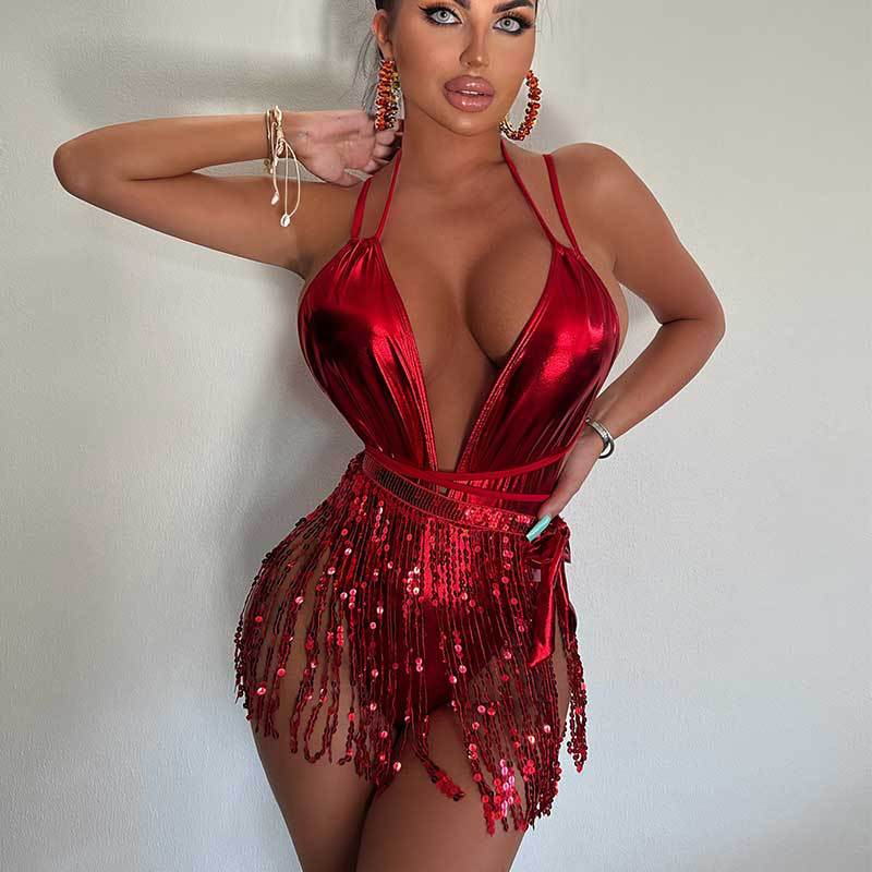 Fringe Waist Snakeskin One-Piece Swimsuit 