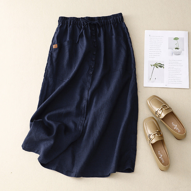 Natural Fiber A-Line Drawstring Waist Skirt