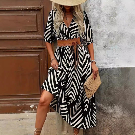 Belted Wrap Puff Sleeve Midi Dress