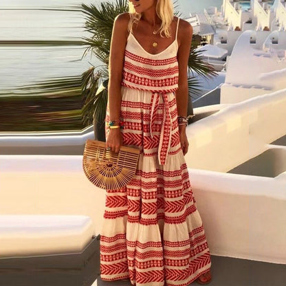 Women’s Maxi Dress - Bohemian Style - Spaghetti Straps - Flowy Ethnic Print