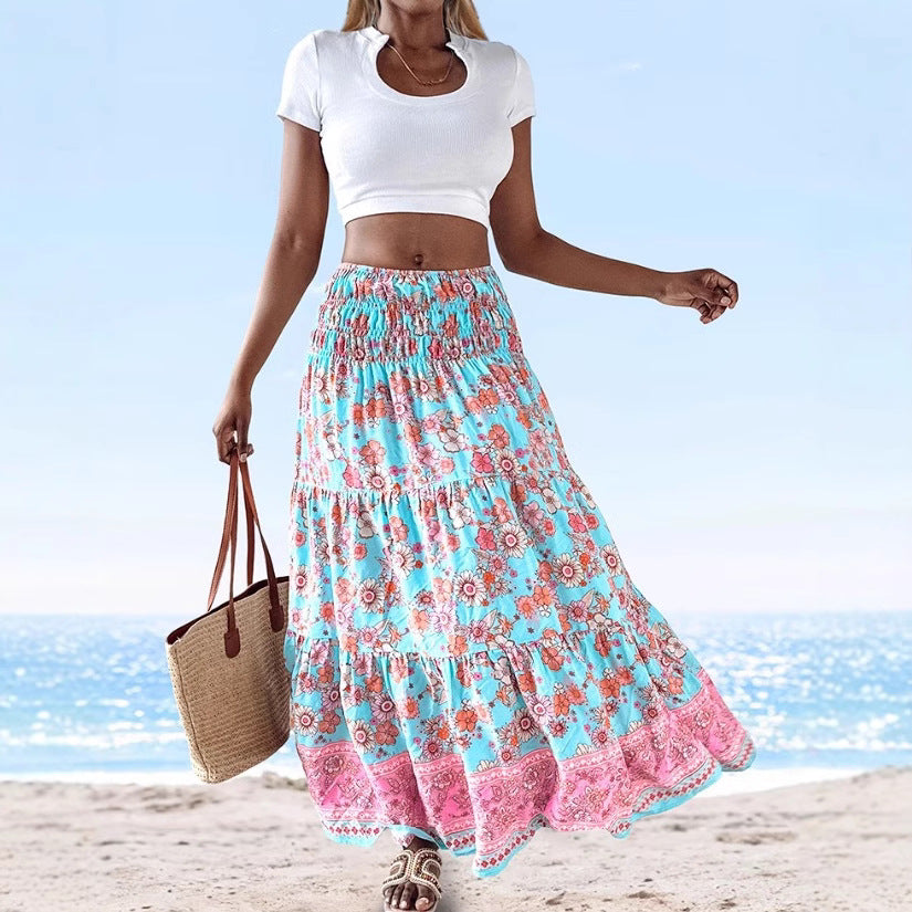 Floral Print Flared Cotton Blend Midi Dress