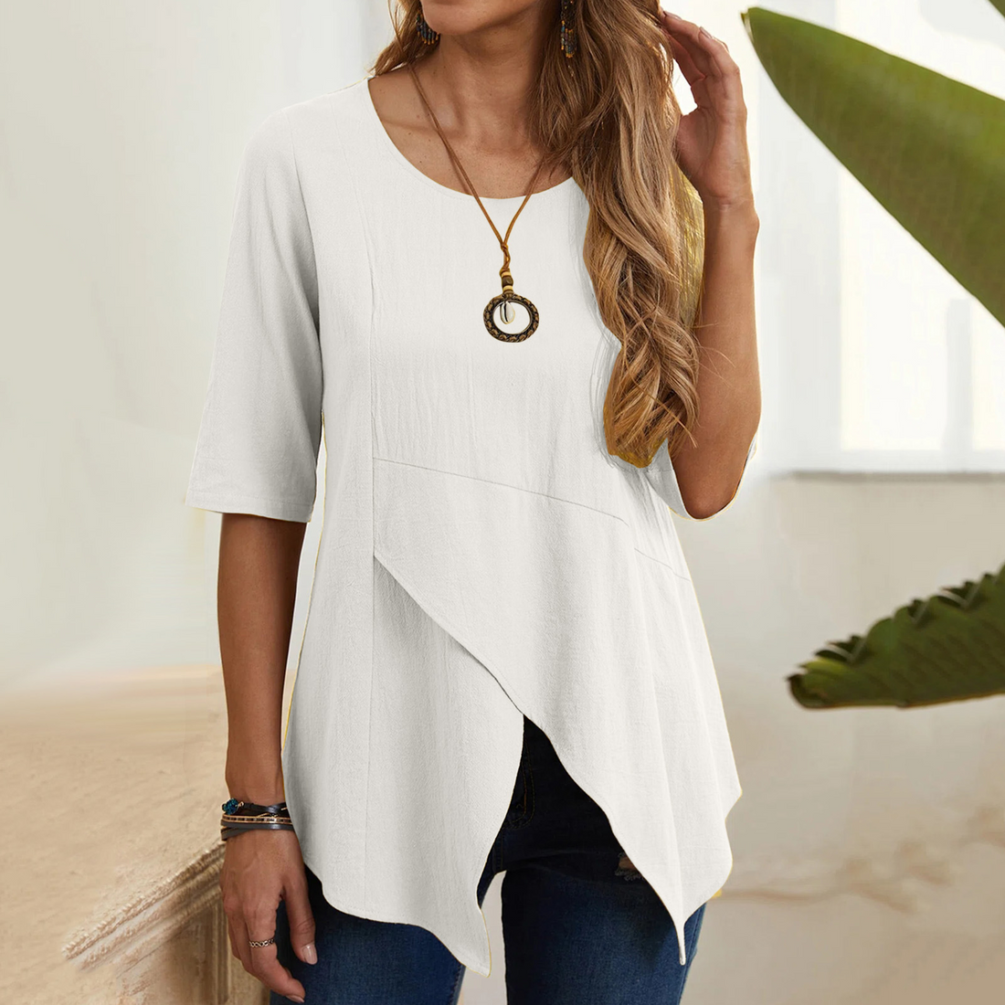 Zena - asymmetrical short sleeve top