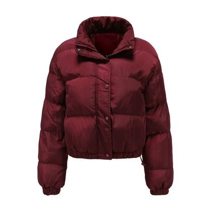 Women’s Puffer Jacket – Oversized Fit – Quilted Padding – High Collar – Cropped Hem