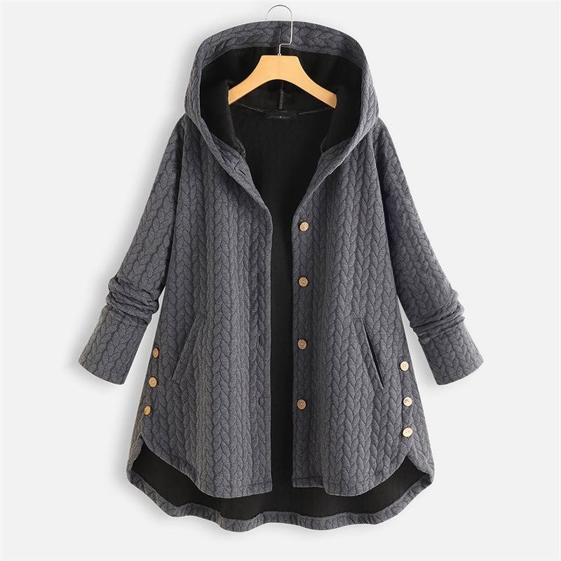 Women’s Coat - Quilted Knit - Hooded - Mid-Thigh Length