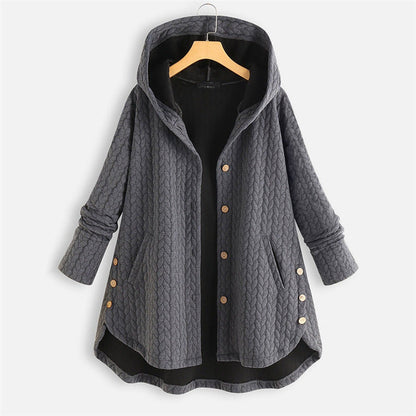 Women’s Coat - Quilted Knit - Hooded - Mid-Thigh Length
