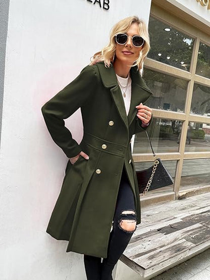 Women's woolen trench coat with skirt hemline double breasted