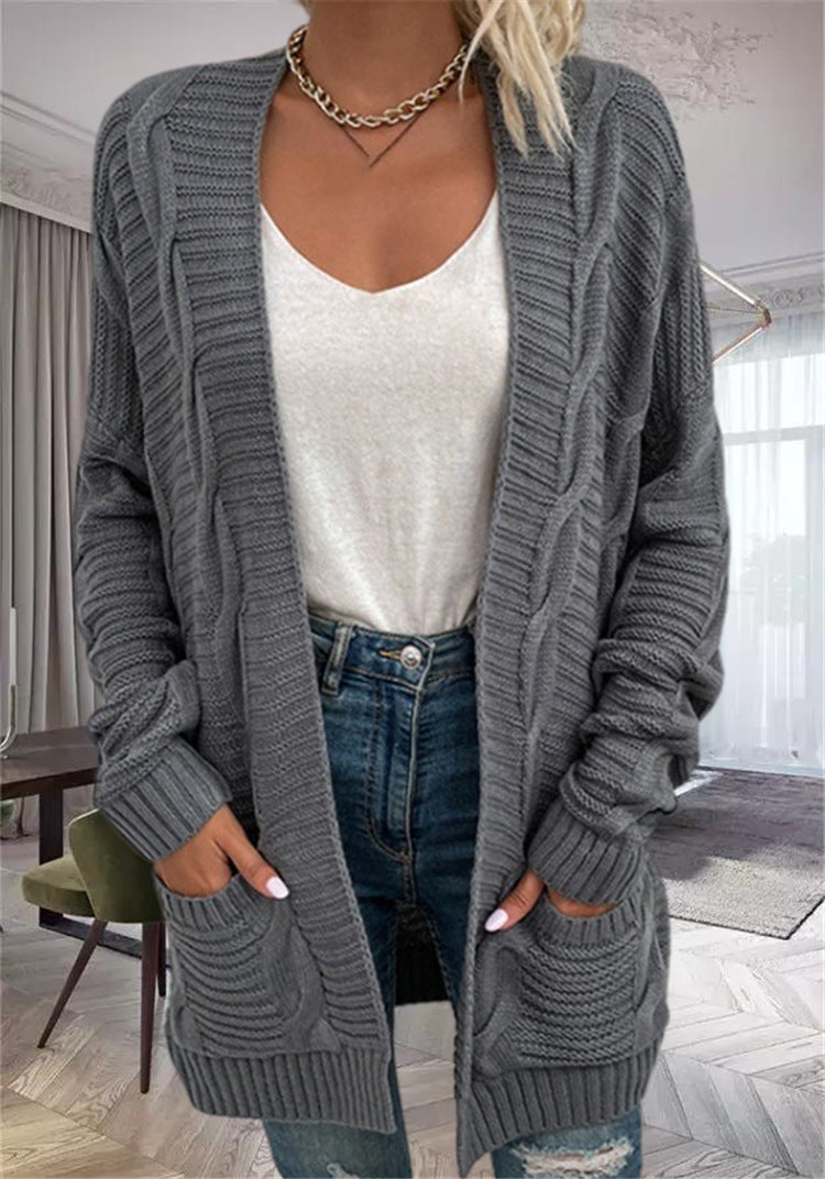 Chunky Cable Knit Oversized Wool Blend Cardigan 