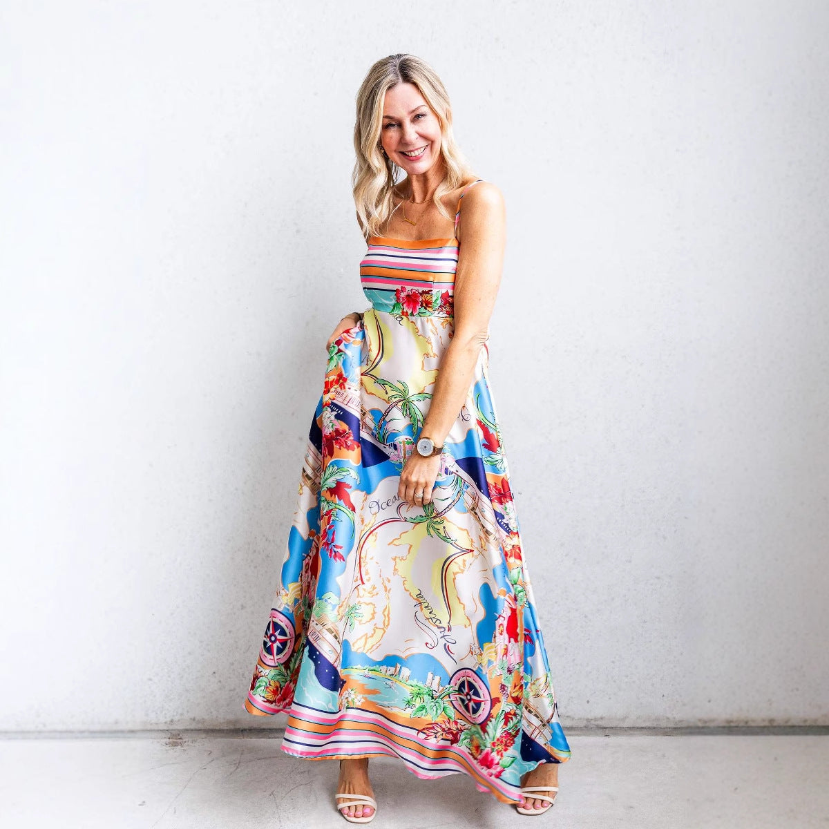 Printed Fit and Flare Maxi Dress