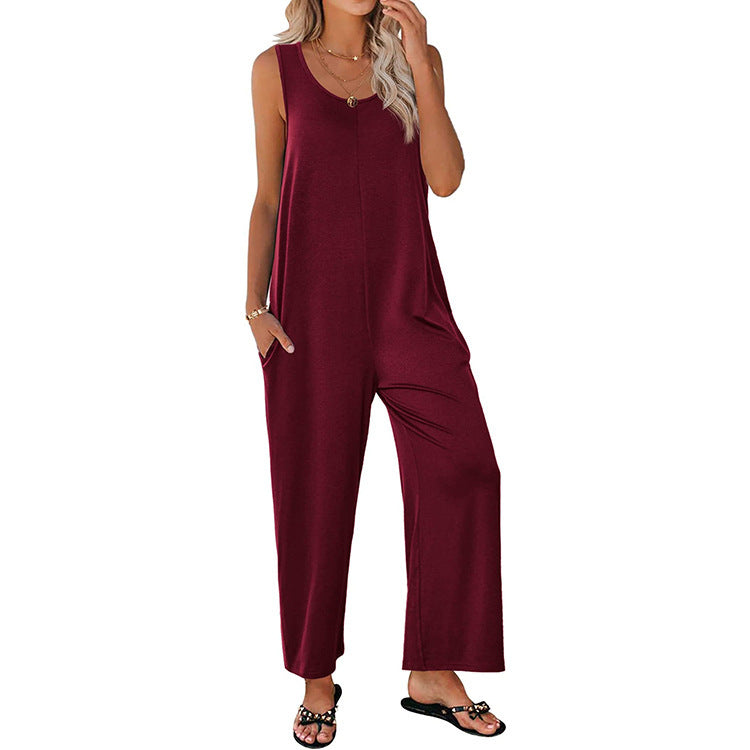 Women’s Jumpsuit – Wide Leg – Relaxed Fit – Sleeveless – Soft Breathable