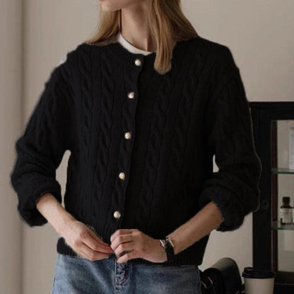 Women’s Cardigan – Wool Knit – Relaxed Fit – Cable Knit – Button Front – Hip Length