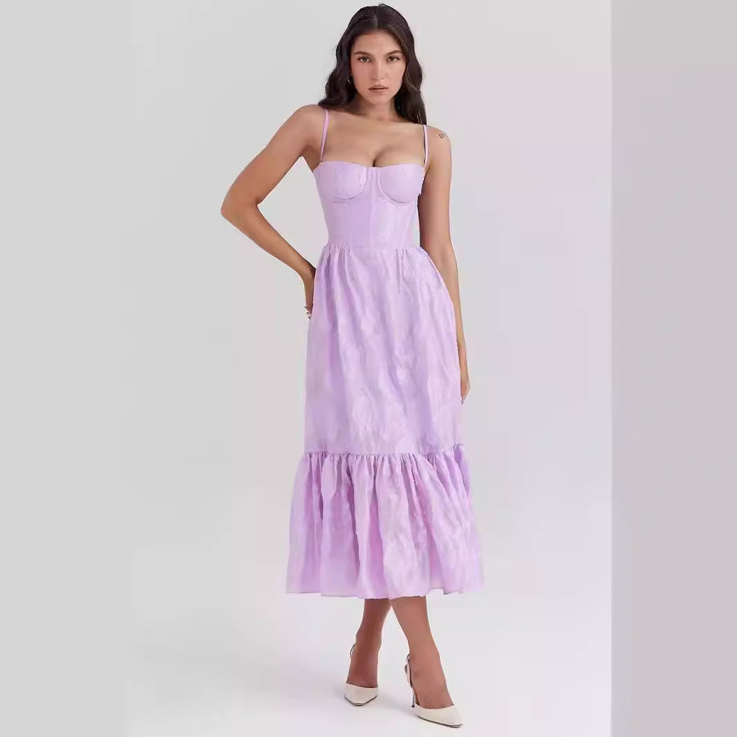Satin Sweetheart Neckline Sleeveless Midi Dress