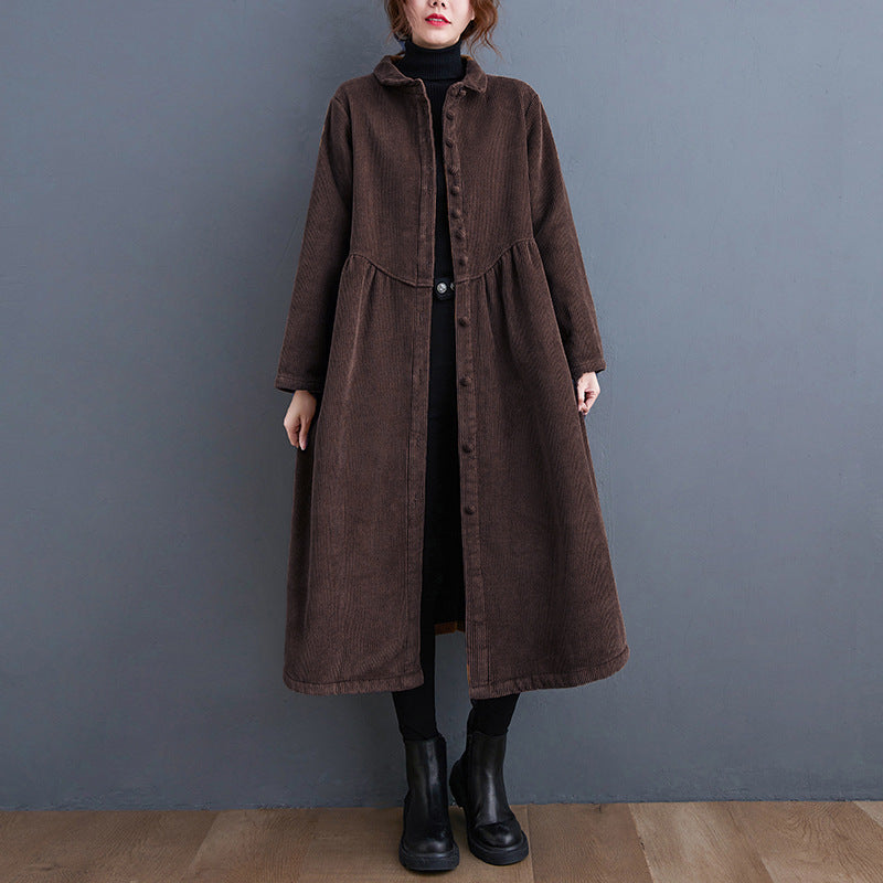 Corduroy A-Line Loose Fit Long Coat 