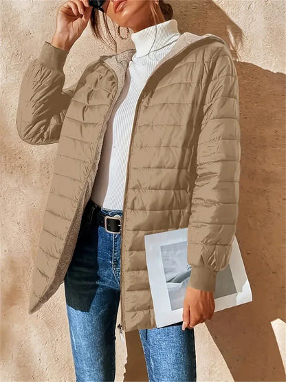 Women’s Puffer Coat – Quilted Insulated – Plush Lined – Hooded Mid-Length Fit