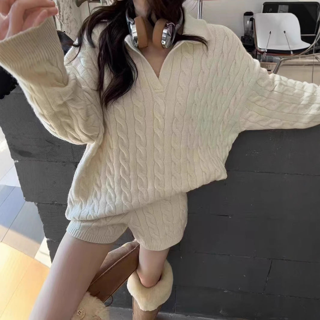Wool Blend Cable Knit Relaxed Pullover Sweater 