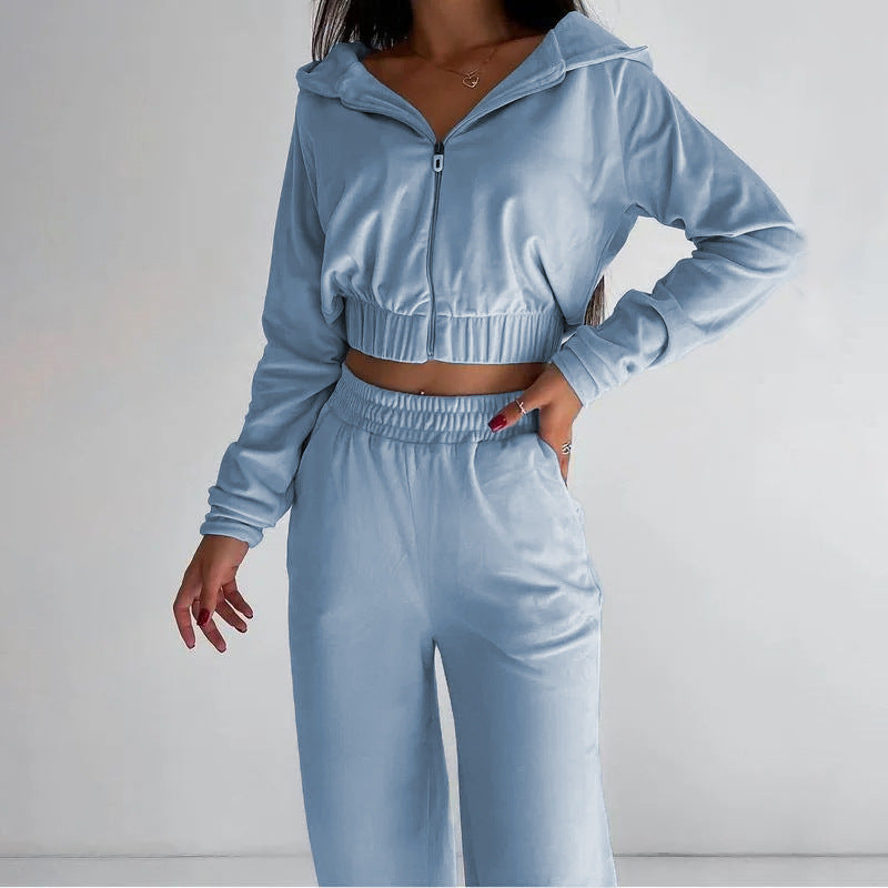 Women's casual short hoodie and sweatpants set