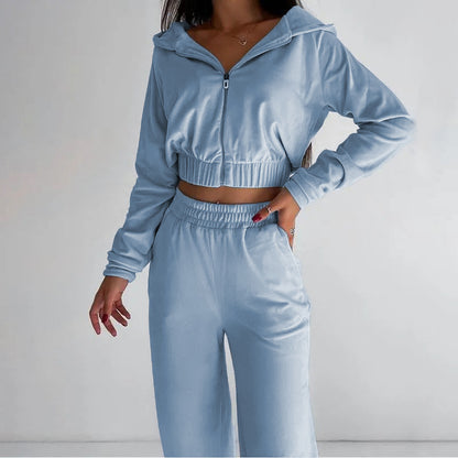 Women's casual short hoodie and sweatpants set