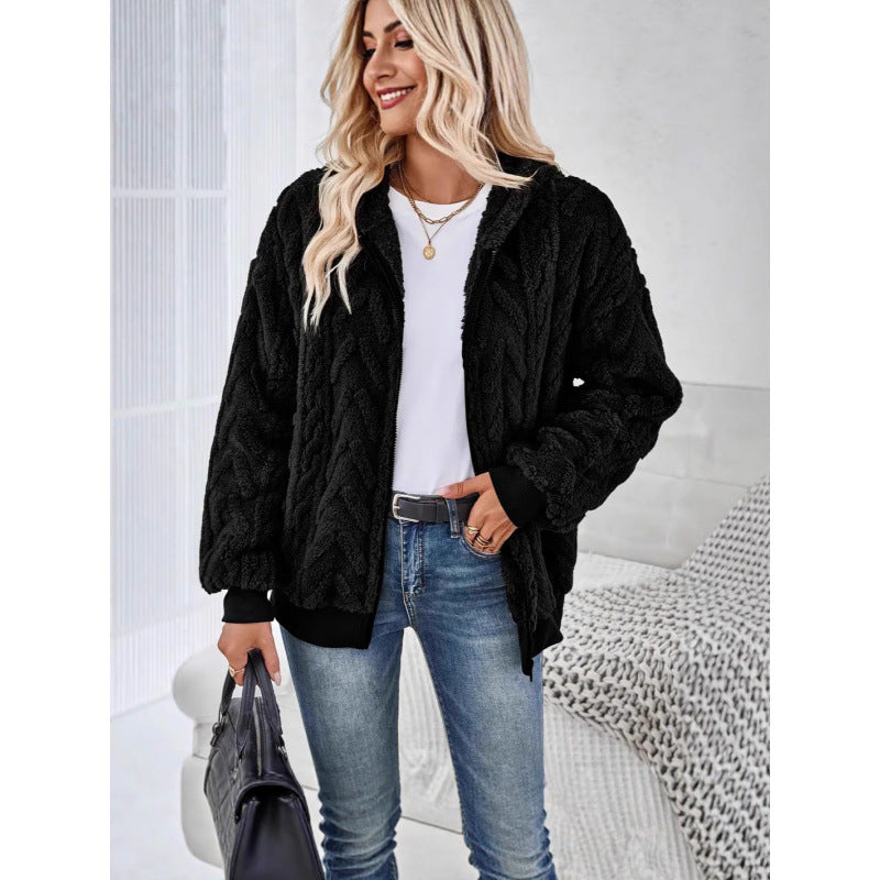 Plush Knit Oversized Hooded Jacket